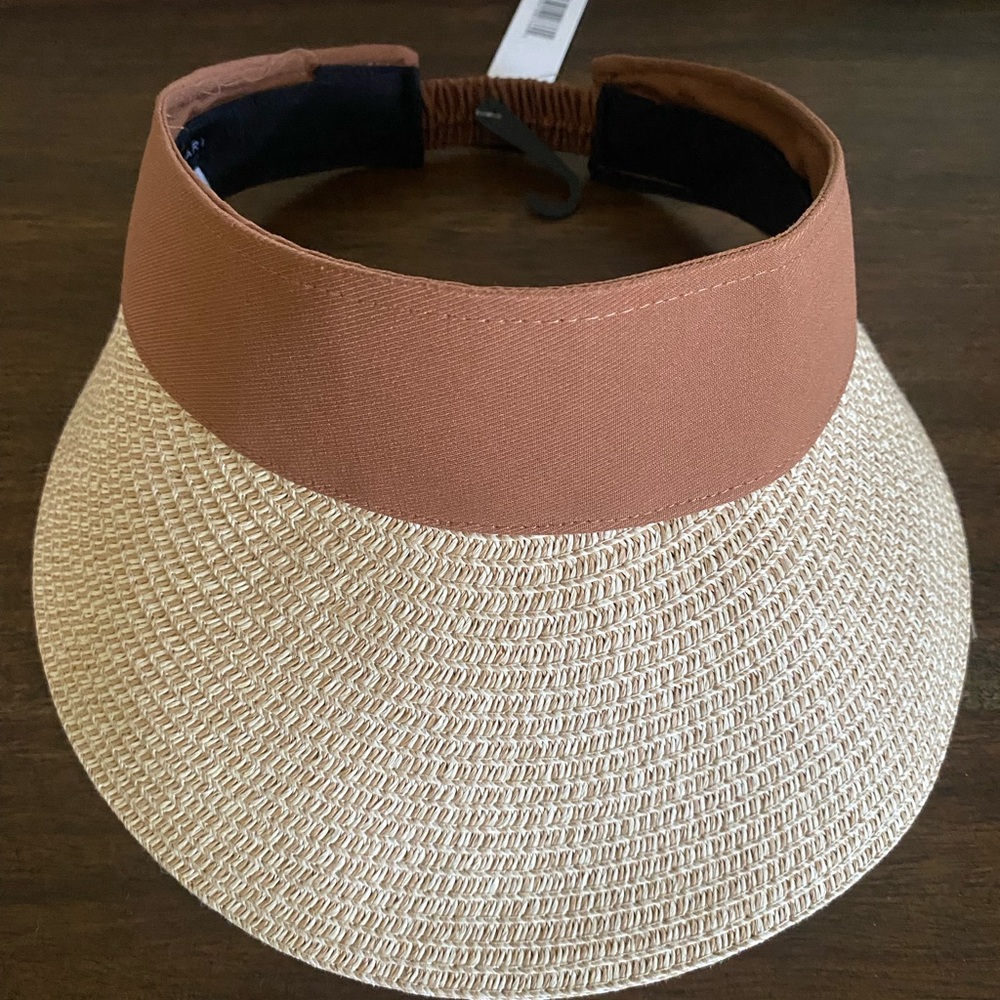 Tahari Straw Sun Visor with Brown Crown
